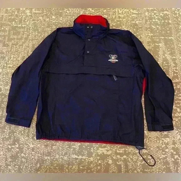 Chaps Ralph Lauren 1/2 zip Hooded Jacket SIZE XL color Navy and Red - Picture 9 of 9